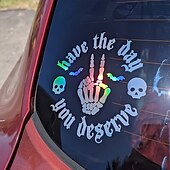 abordables Autocollants pour Voiture-Autocollant en vinyle pour voiture, motif crâne effrayant et chauve-souris, autocollant en verre durable sur le thème de l&#039;horreur, disponible en blanc/rose/noir, décoration d&#039;Halloween unique pour