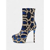 Γυναικεία μπλε και χρυσά μποτάκια στιλέτο με πλατφόρμα και πούλιες - έντονα υποδήματα για πάρτι, νυχτερινή ζωή Χαμηλού Κόστους Μπότες μόδας-Γυναικεία μπλε και χρυσά μποτάκια στιλέτο με πλατφόρμα και πούλιες - έντονα υποδήματα για πάρτι, νυχτερινή ζωή