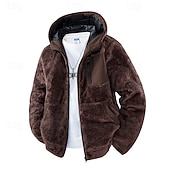 billige Uformelle jakker-Herre Fleece-jakke Hettejakke Formell Hjem Hold Varm Lomme Med hette Høst Vinter Helfarge Mote Daglig Skjortekrage Kort Svart Kakifarget kaffe Jakker