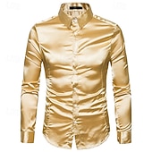 economico Camicie in raso da uomo-Per uomo Camicia Come la seta Camicia in raso Camicia elegante Camicia casual Camicia con Bottoni Semplice Formale Affari Nero Bianco Giallo Rosa Manica Lunga Bavero Primavera &amp; Autunno Tutte le