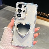 cheap Samsung Cases-Phone Case For Samsung Galaxy S25 S24 Ultra Plus S24 FE S23 A16 A55 5G A35 5G A15 Back Cover Mirror Kickstand Shockproof Heart Silicone