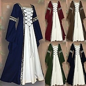 levne Šaty-Retro Středověké Renesanční Po kotníky Šaty irština Viking Outlander Větší velikosti Maškarní kostým Dámské Karnevalový kostým Keltské předvečer Všech svatých Karneval LARP Ren Faire Festival Dospělé