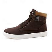 cheap Men&#039;s Sneakers-Men&#039;s Tan Faux Leather High-Top Sneakers with Lace-Up Design, Stylish Casual Shoes for Walking, Work and Weekend Outfits