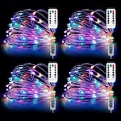economico Striscie luci USB-4 pezzi 10 m/33 piedi 100 fasci di luci a LED per Halloween Natale San Valentino festa di nozze stringa di luci in filo di rame per interni ed esterni spina USB telecomando a 8 funzioni IP44