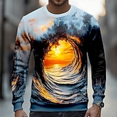 economico Pattern 3D-Per uomo Illusione ottica 3D Felpa Casual Manica Lunga Girocollo Vacanza Feste Regalo Blu Blu scuro Girocollo 3D Tutte le stagioni progettista