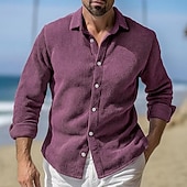 economico camicia da uomo con bottoni-Per uomo Camicia Camicia Estiva Camicia di Velluto a Coste Camicia con Bottoni Rosa Blu Viola Verde Manica Lunga Semplice Colletto Collo ripiegato Casuale Quotidiano Bottonato Abbigliamento Moda