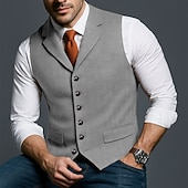 preiswerte Herrenweste-Herren Tweedweste Weste Formell Hochzeit Urlaub Täglich Mode Klassisch Frühling Herbst Tasche Knöpfe Polyester Tweed Bequem Einfach Fischgrätenmuster Einreihig V Ausschnitt Revers Schmale Passform