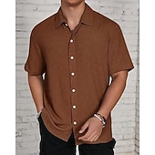 economico camicia da uomo con bottoni-Per uomo Camicia Camicia Estiva Camicia casual Camicia da Spiaggia Camicia con Bottoni Marrone Scuro Nero Bianco Verde chiaro Rosa Manica Corta Semplice Bavero Vacanza Camicia hawaiana Abbigliamento