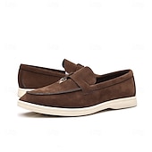 Brune herreloafers i semsket skinn med metalldetaljer – komfortable, casual businesssko til jobb, middager og høstantrekk billige Slip-ons og loafers til herrer-Brune herreloafers i semsket skinn med metalldetaljer – komfortable, casual businesssko til jobb, middager og høstantrekk