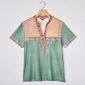  Herre Stamme Etnisk T skjorte Henly-skjorte T-skjorter Kortermet Designer Grunnleggende Etnisk utendørs Avslappet Daglig Sommer Sjø blå Svart Lysegrønn Mørkeblå Lyseblå Henley Henley T-skjorte