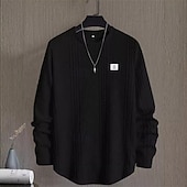 billiga Basic sweatshirts-Herr Tröja Vit Rund hals Slät Jacquard Dagligen Sport &amp; Utomhus Helgdag Polyester Streetwear Grundläggande Ledigt Vår Höst Kläder Pull Tröjor Långärmad