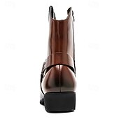 abordables Bottes de Costume-Bottines en cuir marron pour hommes avec fermeture éclair latérale et sangle à boucle, bottes habillées élégantes pour les affaires, les soirées et les occasions formelles
