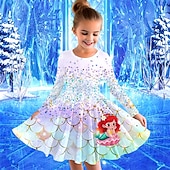 billiga 3D Cartoon Dresser-Flickor 3D Grafisk Sjöjungfru Klänning Långärmad Sommar Vår Semester Dagligen Helgdag Prinsessa Skön Ljuv Barn 4-12 år Vardagsklänning A linjeklänning Knälång Normal