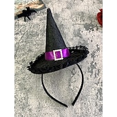 levne Halloweenské doplňky-Dámská halloweenská čelenka s čarodějnickým kloboukem - fialový pavouk a duch, dekorační kostýmní doplněk na párty, cosplay a převlékání