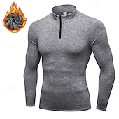 cheap Running Tee &amp; Tank Tops-Men&#039;s Compression Shirt Fleece Base Layer Workout Tops Long Sleeve Top Athleisure Solid Colored Quick Dry Warm Gym Basketball Athletic Sportswear Activewear Black Blue Light Grey