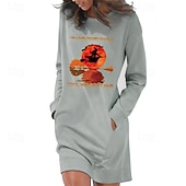 preiswerte Halloweenkleid-Damen Minikleid Sweatshirt-Kleid Freizeitkleid Mode Modern Halloween Täglich Wochenende Normale Passform Grafik Langarm Rundhalsausschnitt Schwarz Weiß Rote Khaki Frühling Herbst
