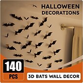 levne Halloween samolepky-140 ks halloweenských 3D nástěnných dekorací s netopýry, strašidelné samolepky na halloweenskou párty, samolepky na zeď s netopýry, roztomilá halloweenská dekorace do interiéru, do ložnice, koupelny,