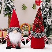 billiga Samlarfigurer-Julplyschtomtedekoration festlig julgransprydnadsset med rutig hatt ansiktslös tomtedocka skandinavisk dvärgfigur bordsdisplay juldekoration för hemmakontor presenter