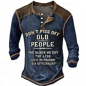 billiga Roliga ord-Herr Henleytröja T-shirts Grafisk Bokstav Förbanna inte gamla människor Henley Kläder 3D-tryck Utomhus Ledigt Långärmad Button-Down Mönster Mode Designer Stylish Vintage