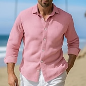 economico camicia da uomo con bottoni-Per uomo Camicia Camicia Estiva Camicia di Velluto a Coste Camicia con Bottoni Rosa Blu Viola Verde Manica Lunga Semplice Colletto Collo ripiegato Casuale Quotidiano Bottonato Abbigliamento Moda