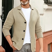 preiswerte Herren Strickjacke-Herren Strickjacke Kurzer Pullover Strickpullover Gerippt Kurz gestrickt Stricken Normale Oberteile Tasche Einfarbig Hemdkragen Mode Klassisch Urlaub Alltagskleidung Bekleidung Herbst Winter Schwarz