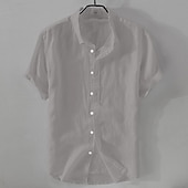 cheap Business Casual-Men&#039;s Shirt Linen Shirt Casual Shirt Cotton Shirt Plain Vacation Street Black White Pink Blue Short Sleeve Turndown Summer Clothing Apparel Button-Down