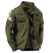 preiswerte Grafische Jacken und Mäntel für Herren-Herren Krokodil Cargo-Jacke Windbreaker Militärjacke Praktisch Lässig Outdoor Campen und Wandern Bestickt Seitentaschen Frontreißverschluss Herbst Winter Stehkragen Langarm Schwarz Kaki Armeegrün