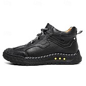 baratos Botas de cano curto-Tênis casual masculino de cano alto em couro sintético marrom com sola de borracha antiderrapante – calçado esportivo confortável com cadarço para caminhadas ao ar livre, viagens e uso diário