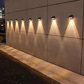 tanie Kinkiety zewnętrzne-2/4 sztuki solarnej lampy ściennej, wodoodpornej, zewnętrznej, ogrodowej, do oświetlenia ściennego, domu, balkonu, świątecznej dekoracji, nastrojowej lampy, willi, lampy ulicznej