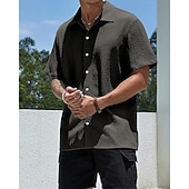 economico camicia da uomo con bottoni-Per uomo Camicia Camicia Estiva Camicia casual Camicia da Spiaggia Camicia con Bottoni Marrone Scuro Nero Bianco Verde chiaro Rosa Manica Corta Semplice Bavero Vacanza Camicia hawaiana Abbigliamento