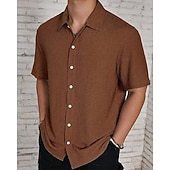 economico camicia da uomo con bottoni-Per uomo Camicia Camicia Estiva Camicia casual Camicia da Spiaggia Camicia con Bottoni Marrone Scuro Nero Bianco Verde chiaro Rosa Manica Corta Semplice Bavero Vacanza Camicia hawaiana Abbigliamento