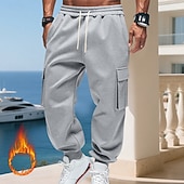 baratos Carga-Homens Calças Esportivas Calças de lã Corredor Calças de inverno Calça de moletom cargo Com Cordão Bolsos Cintura elástica Tecido Conforto Quente Esportes Diário Moda Casual Preto Branco