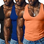 baratos Tops de ginásio-Homens Malha Íntima Camiseta Interior camisa sem manga camisa espancadora Sem Manga Decote Redondo Decote em U Profundo Scoop pescoço Verão Côr Sólida Pit Strip Moda Designer Esportivo 3 Peças