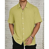 economico camicia da uomo con bottoni-Per uomo Camicia Camicia Estiva Camicia casual Camicia da Spiaggia Camicia con Bottoni Marrone Scuro Nero Bianco Verde chiaro Rosa Manica Corta Semplice Bavero Vacanza Camicia hawaiana Abbigliamento