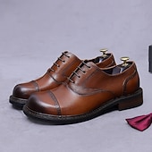 tanie Klasyczne Buty Eleganckie-Męskie skórzane półbuty wizytowe typu oxford z noskiem typu cap toe – pierwsza warstwa skóry bydlęcej, formalne, sznurowane, klasyczne buty biznesowe do biura, na wesela i do profesjonalnego stroju