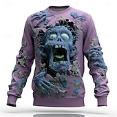cheap Halloween Hoodies &amp; Sweatshirts-Halloween Men&#039;s Zombies Sweatshirt Punk Party Crew Neck Vacation Pink Blue Crewneck 3D All Seasons Designer