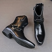 abordables Bottes de Costume-Bottines en cuir marron pour hommes avec fermeture éclair latérale et sangle à boucle, bottes habillées élégantes pour les affaires, les soirées et les occasions formelles