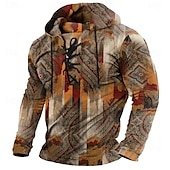 abordables Hoodies Ethniques Vintage-Homme Tribal Abstrait Imprimé bandana Élégant Ethnique manche longue À capuche Vêtements de rue Jaune Rouge Cordon de serrage Automne Hiver Designer
