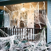 billige Halloween utendørsdekor-175 kvadratmeter stort halloween-edderkoppnett, bonus med 100 kunstige edderkopper, edderkoppnett i stoff, spindelvev-halloween-dekor for innendørs og utendørs festutstyr