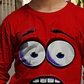 billiga Pojkens 3D-djur-Pojkar tecknat roligt leende ansikte t-shirt långärmad 3D-tryck höst vintermode grundläggande barn 4-12 år rund hals utomhus casual daglig normal passform
