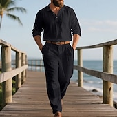 economico T-shirt set da uomo-Per uomo Set di biancheria Completi T-shirt Completi camicia e pantaloni Outfit 2 pezzi Manica Lunga Bavero Primavera Autunno Semplice Moda Casual 2 Pezzi Vacanza Abbigliamento quotidiano Uscire Nero