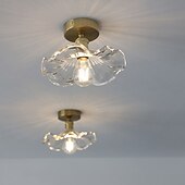 cheap Ceiling Lights-Simple Lotus Leaf Ceiling Light for Restaurant Entryway Aisle Vintage Brass Glass Led Hanging Lamps