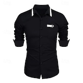 preiswerte Button-Down-Hemden für Herren-Herren Hemd Kleidhemd Einfach Formell Hochzeit Schwarz Weiß Wein Marineblau Langarm Umlegekragen Sommer Frühling Bekleidung
