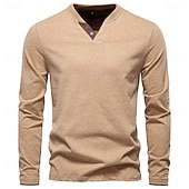 preiswerte Herren Elite T-Shirts &amp; Tanktops-Herren Baumwollhemd Langarm Einfach Cool Täglich Lässig Farbblock Knöpfe Henley Schule Training Outdoor Ganzjahres Grau gefärbt Dunkelmarine Kaki Henley T-Shirt