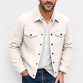preiswerte Lässige Jacken-Herren Leichte Jacke Hemdjacke Formell Heim Tragbar Knopf vorne Frühling Herbst Winter Einfarbig Aktiv Vintage Umlegekragen Regulär Schwarz Weiß Khaki Grau Jacken
