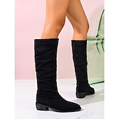tanie Buty modowe-Damskie buty do kolan z nadrukiem w panterkę – szpiczaste noski, niski obcas, modne buty na jesień i zimę, idealne na co dzień, na ulicę i na imprezę