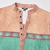 cheap Ethnic Style-Men&#039;s Geometric Ethnic Henley Shirt Tee Long Sleeve Ethnic Casual Summer Spring Fall Lake blue Dark Gray Black Green Light Blue Henley Henley T-Shirt