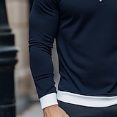 billiga grundläggande t-shirts-Herr T-shirt Långärmad Rund hals Hög krage Vinter Vår &amp; Höst Alla årstider Ensfärgat Färgblock Dagligen Modern Dragkedja Crewneck falska två stycken Utomhus Casual Ledigt Marin Topp t-shirt för män