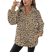cheap Graphic shop Sweatshirts &amp; Hoodies-Women&#039;s Trench Coat Warm Comfortable Zipper Pocket Fashion Outdoor Leopard Going out Weekend Zipper Regular Lapel Regular Fit Long Sleeve Outerwear Yellow Apricot Coffee Fall Winter