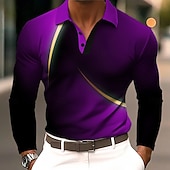 billige Geometrisk polo for menn-Herre Geometrisk Linje Polo Langermet Poloskjorter Knaphul Business Casual treningsklær Dagligdagstøy 3D-utskrift Knapper Vår Høst Vinter Blå Lilla Oransje